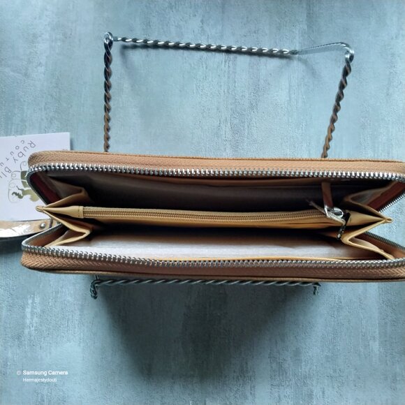 Vegan Ruby Blue Couture Autumn Colors Silver Studded Boho Zip-Around Wallet NWT - Picture 5 of 6